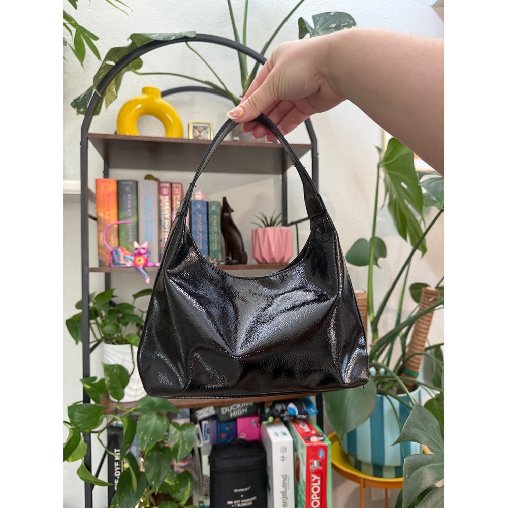 Old Navy Black Patent Faux Leather Hobo Shoulder Bag Y2K Small Purse